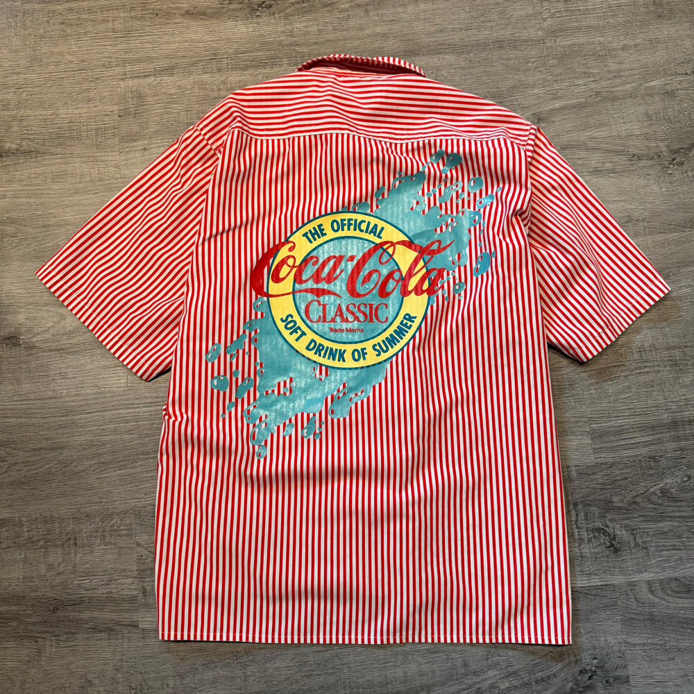 Vintage 90's COCA-COLA Drink of Summer Pinstripe Collared Shirt