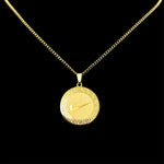 SWOOSH Engraved Circle Pendant and Chain: Gold Finish