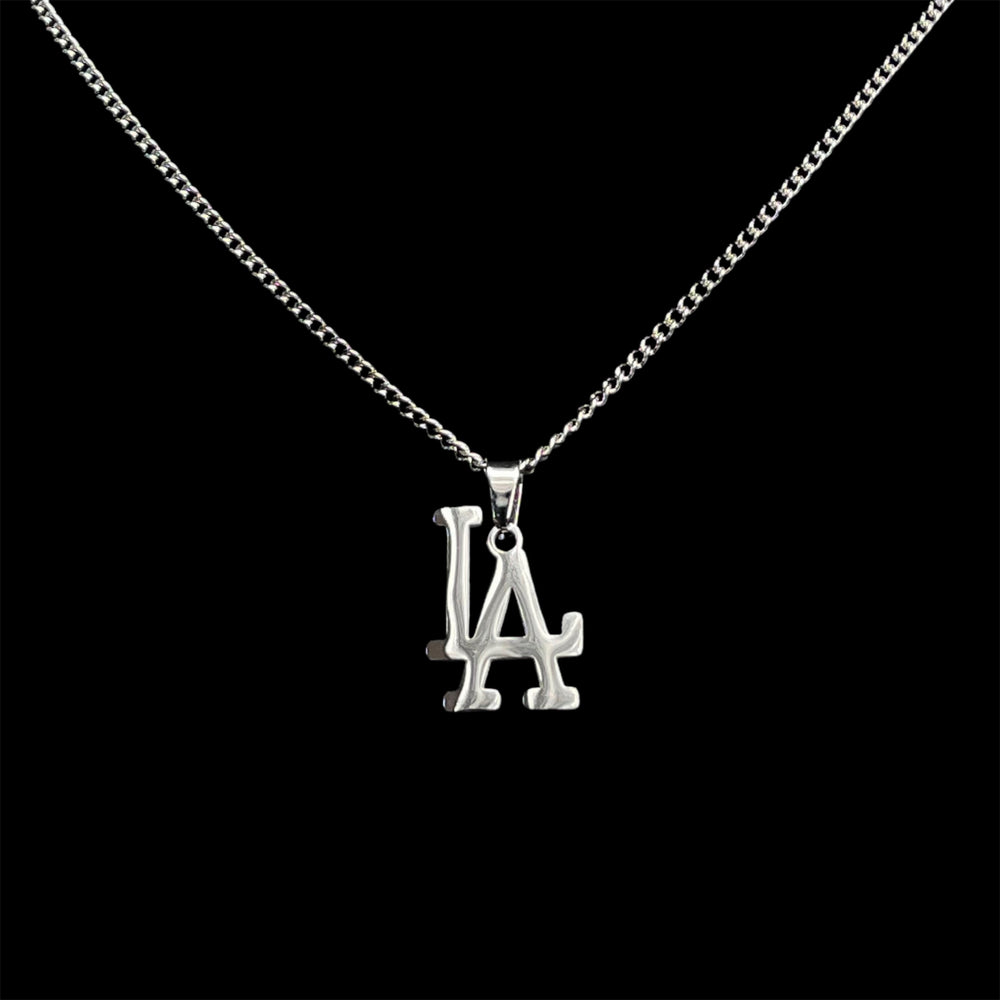 LA Los Angeles Pendant and Chain: Silver Finish