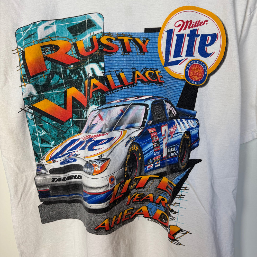 Vintage 90's NASCAR Racing Miller Lite Beer Rusty Wallace Tshirt