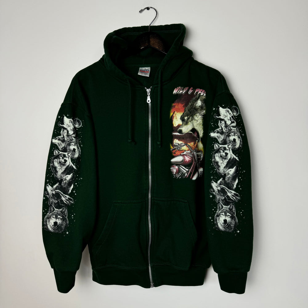 Vintage WILD & FREE Wildlife BIKER Hoodie Sweatshirt