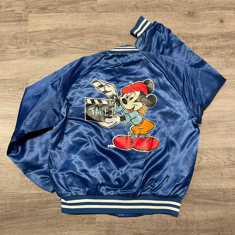 Vintage 90's DISNEY Mickey Mouse CHALK LINE Satin Bomber Jacket