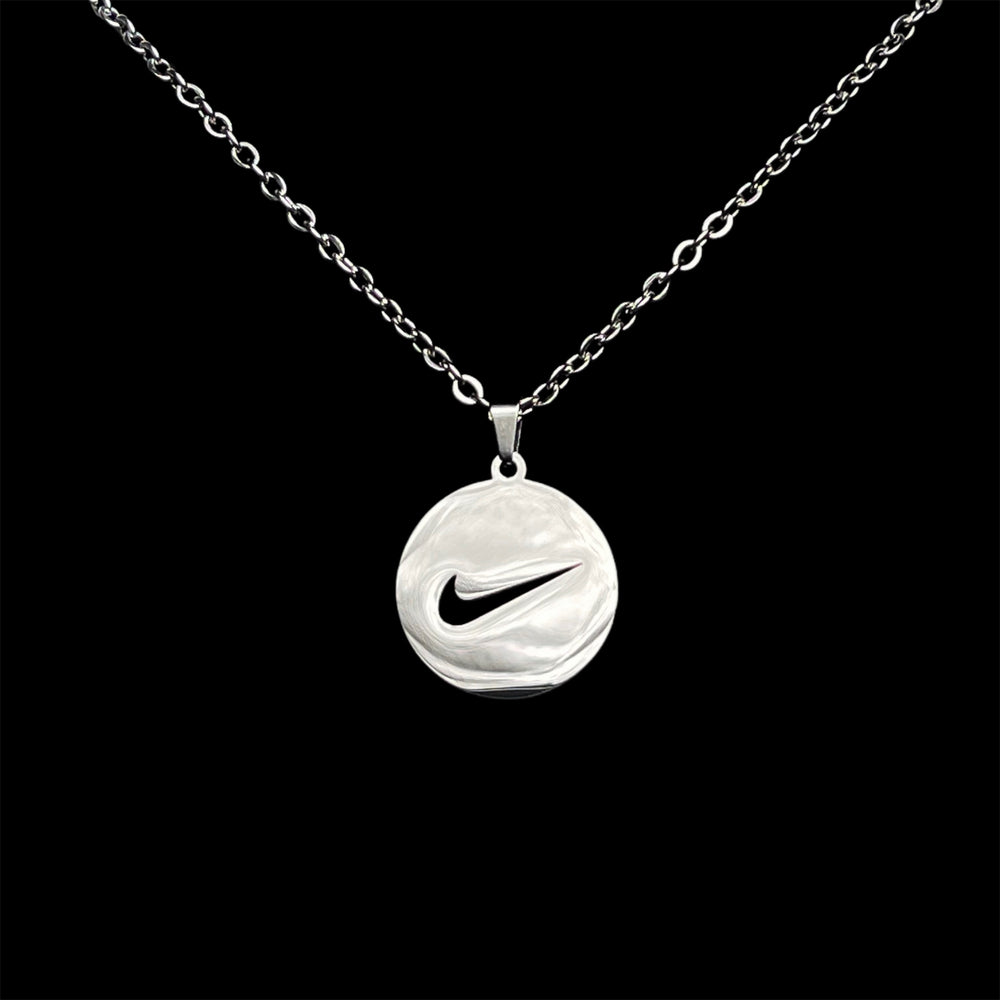 SWOOSH Punched Pendant and Chain: Silver Finish