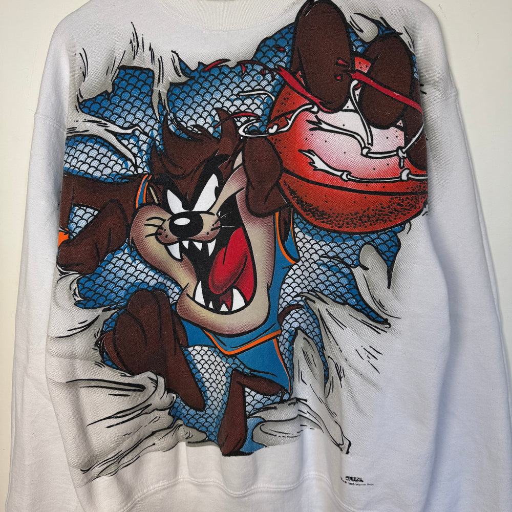Vintage 1996 SPACE JAM Looney Tunes TAZ All Over Print Sweatshirt