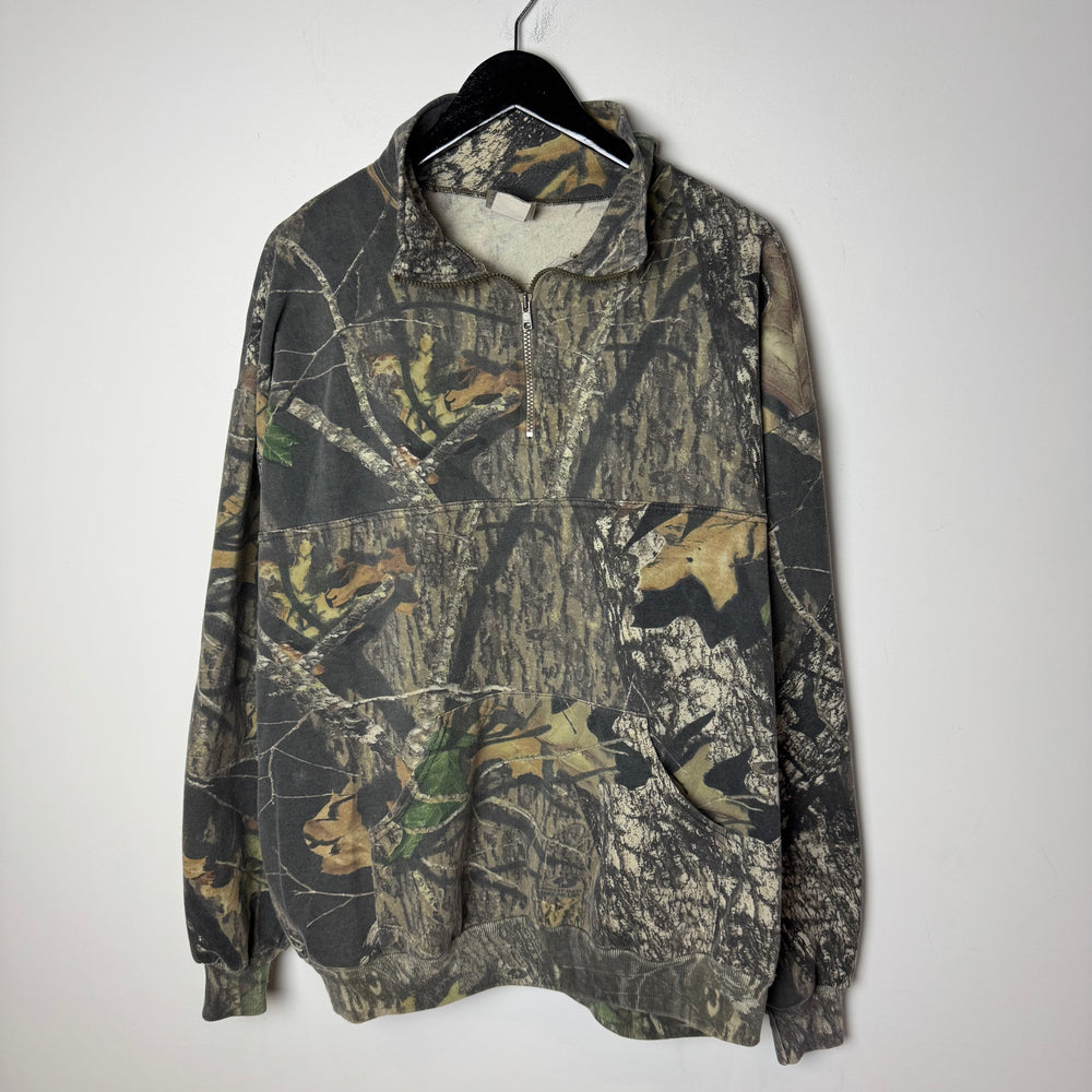 Vintage 90's Jerzees Outdoors REAL TREE Camo 1/4 Zip Sweatshirt