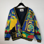 Vintage 90's ABSTRACT Embroidered Knit Cardigan Sweater