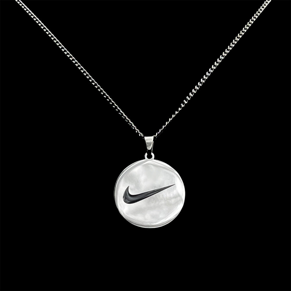SWOOSH Etched Pendant and Chain: Silver Finish