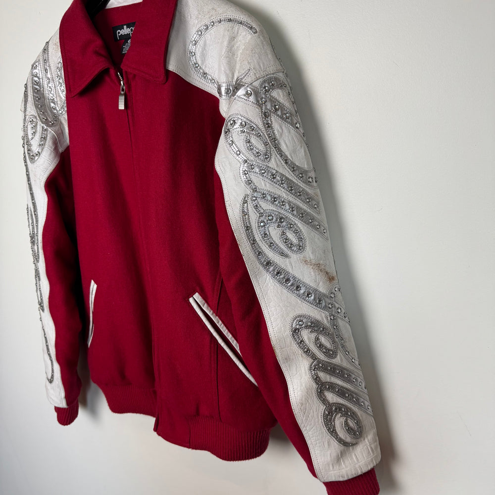 Vintage PELLE PELLE Wool & Leather Embellished Bomber Jacket