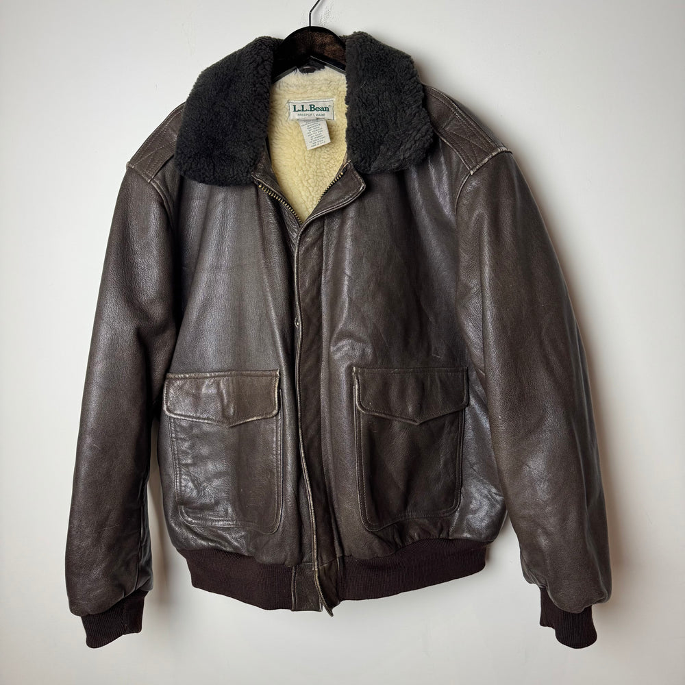 Vintage 90's LL BEAN Sherpa Lined Leather Aviator Jacket