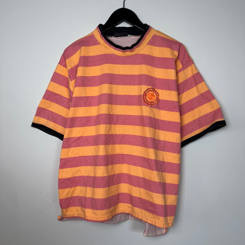 Vintage 90's QUIKSILVER Surfing Neon Striped Tshirt