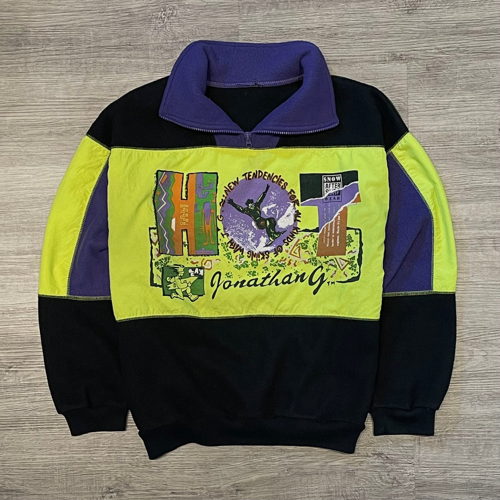 Vintage 90s Jonathan G SNOWBOARDING Neon Fleece Sweatshirt