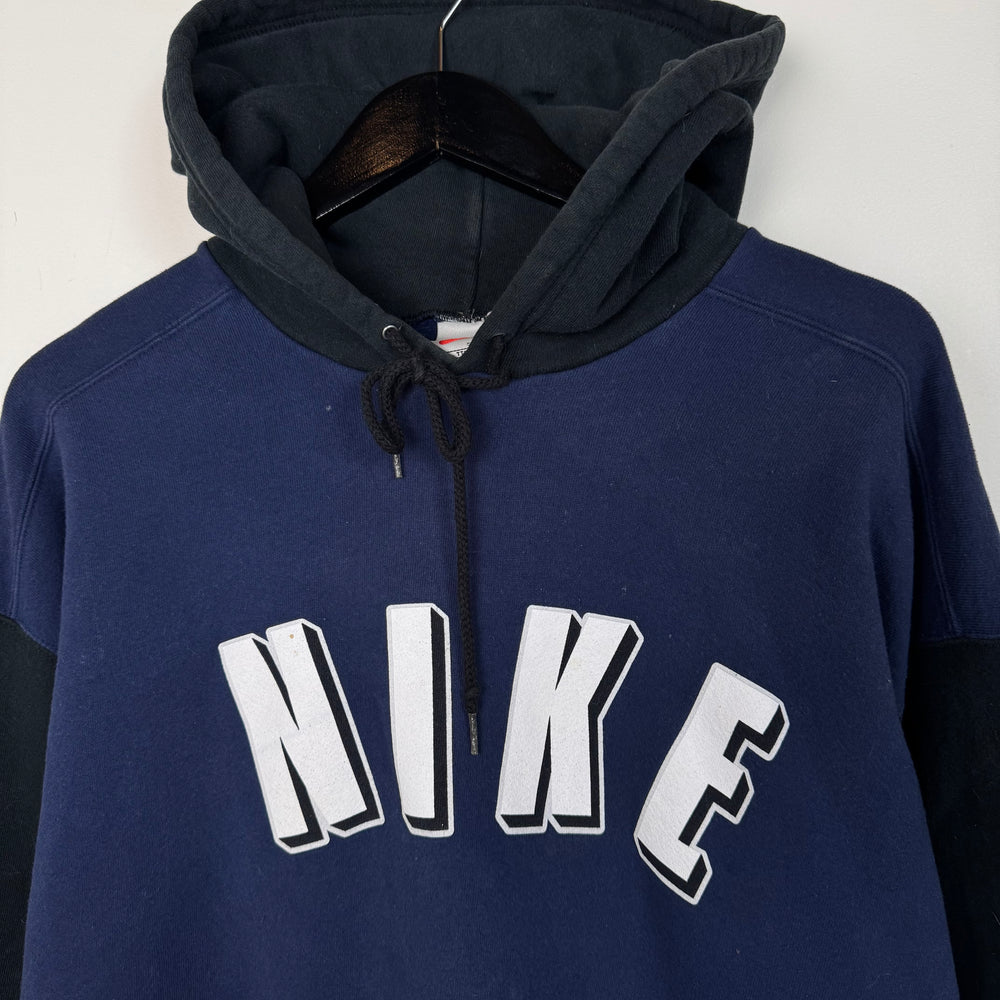 Vintage 90's NIKE Two Tone Spell Out Hoodie Sweatshirt