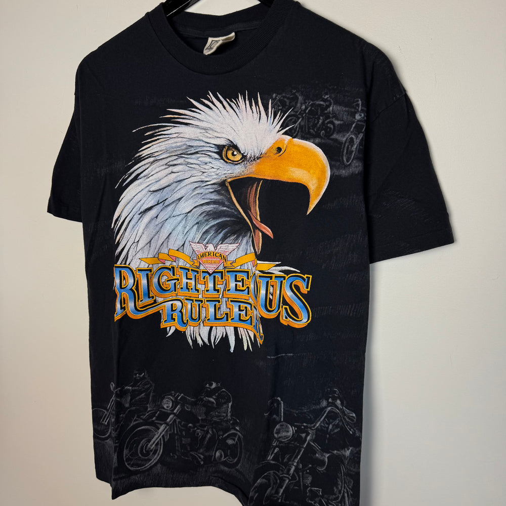 Vintage 90's RIGHTEOUS RULER American Biker All Over Print Tshirt