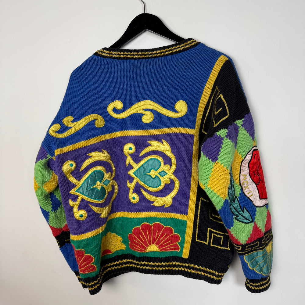 Vintage 90's ABSTRACT Embroidered Knit Cardigan Sweater