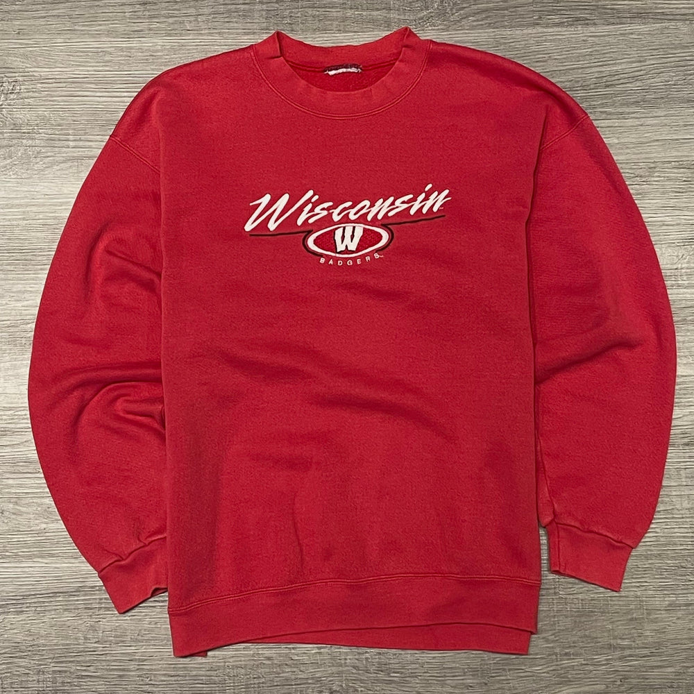 Vintage 90s UNIVERSITY OF WISCONSIN Badgers Script Crewneck Sweatshirt