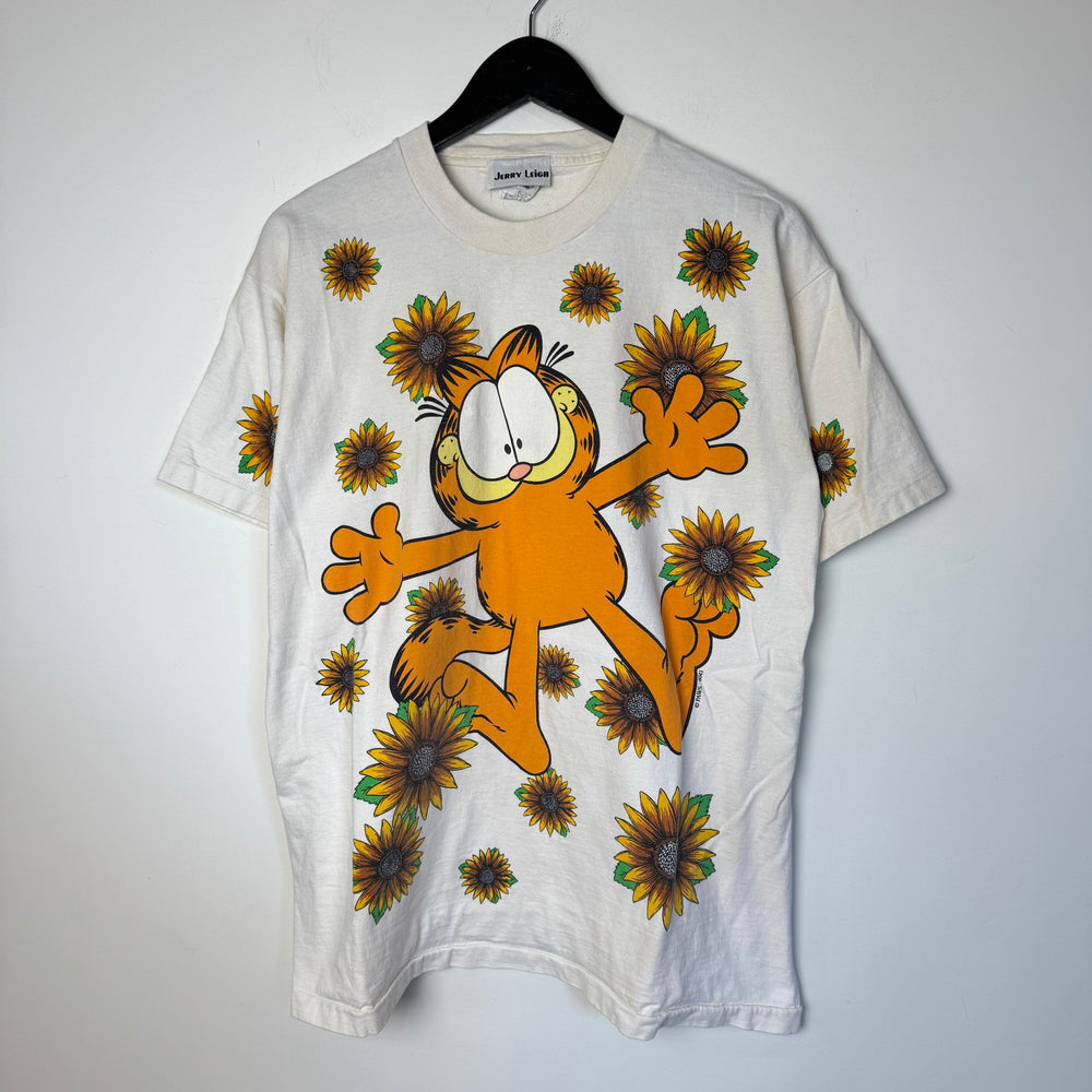 Vintage 90's GARFIELD Sunflowers Jerry Leigh All Over Print Tshirt