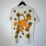 Vintage 90's GARFIELD Sunflowers Jerry Leigh All Over Print Tshirt
