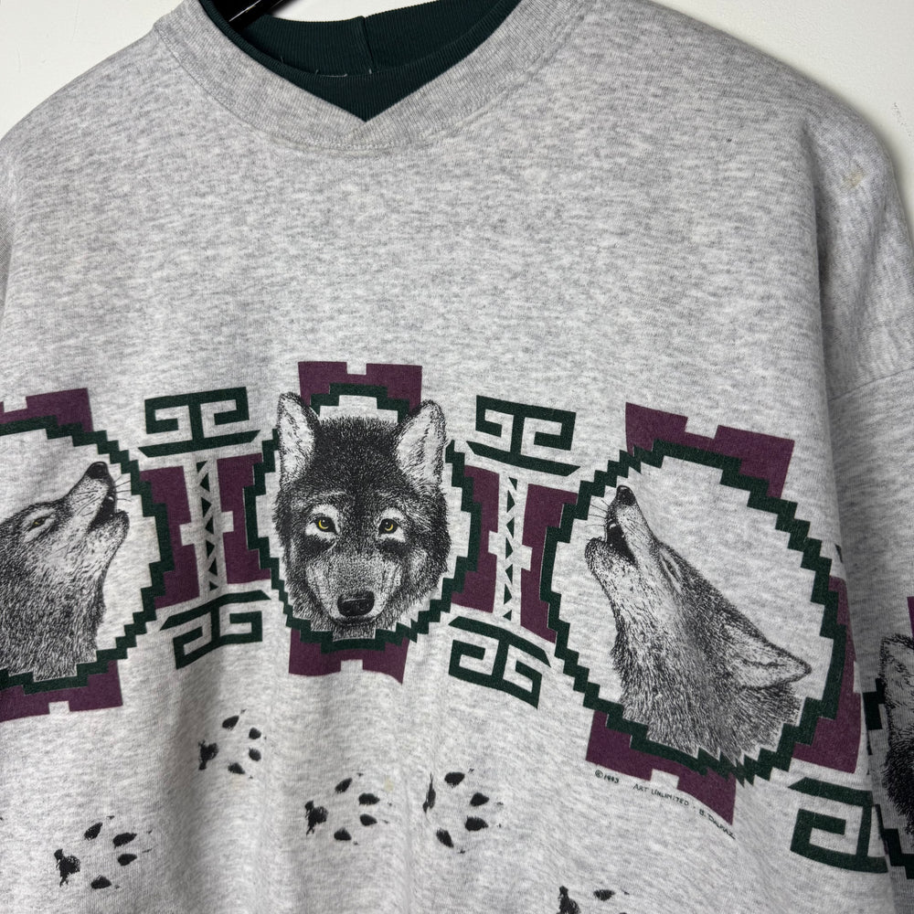 Vintage 1993 WOLF Wildlife Henley Sweatshirt