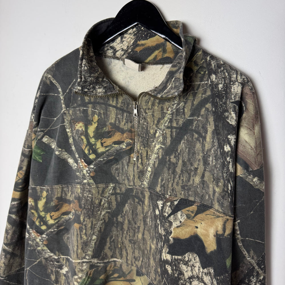 Vintage 90's Jerzees Outdoors REAL TREE Camo 1/4 Zip Sweatshirt
