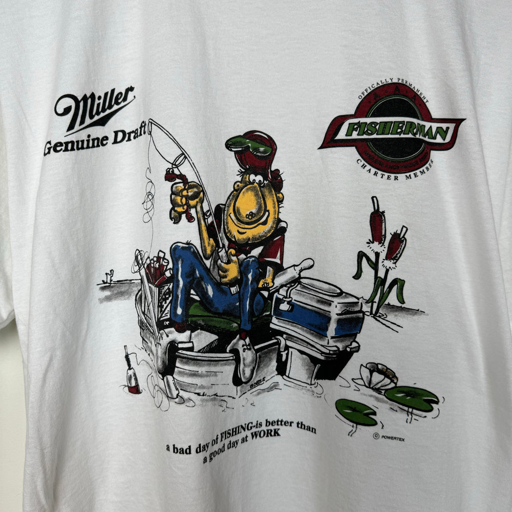 Vintage MILLER GENUINE DRAFT Beer Promo FISHING Tshirt