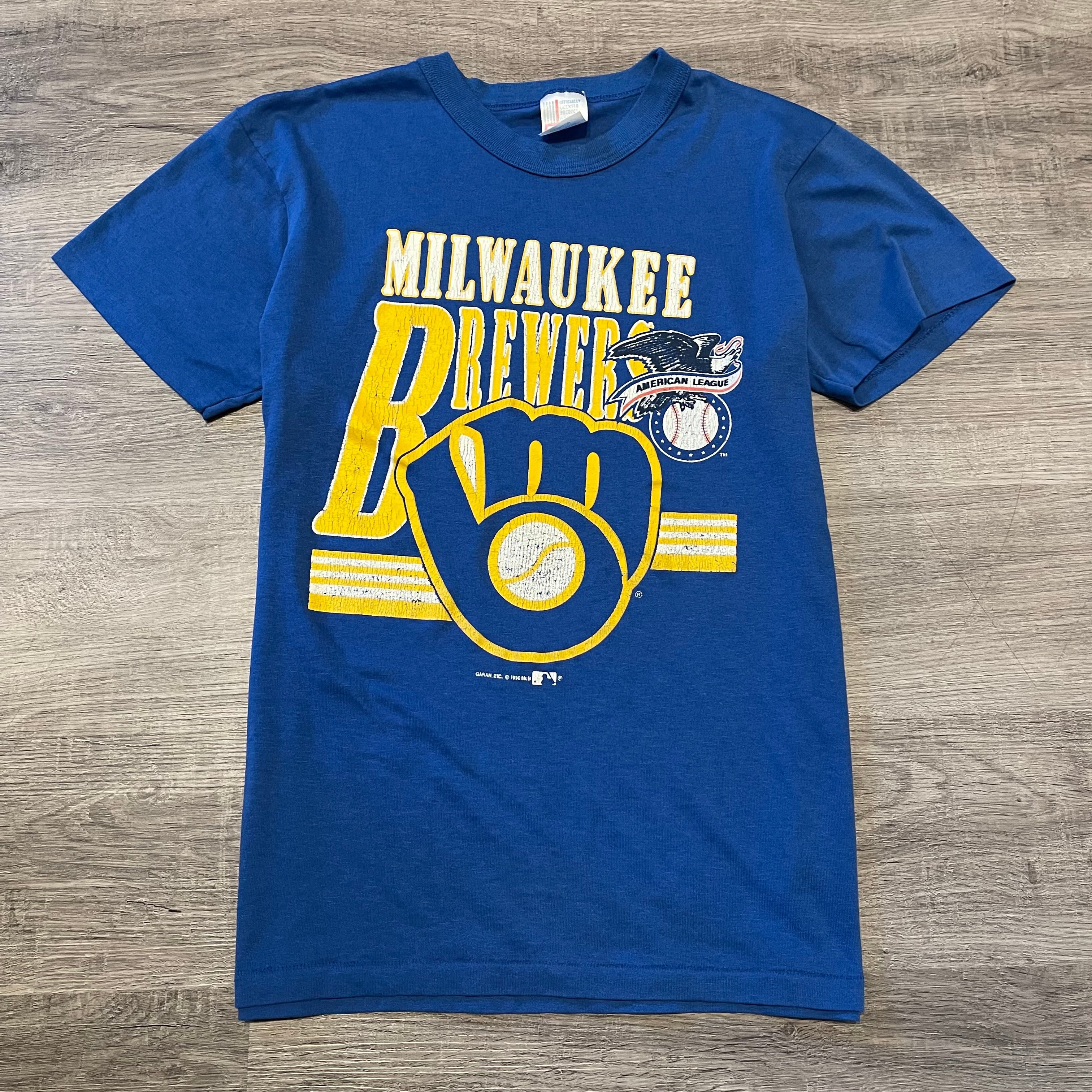 CustomCat Milwaukee Brewers Barrel Man Retro 90's MLB Crewneck Sweatshirt Gold / XL