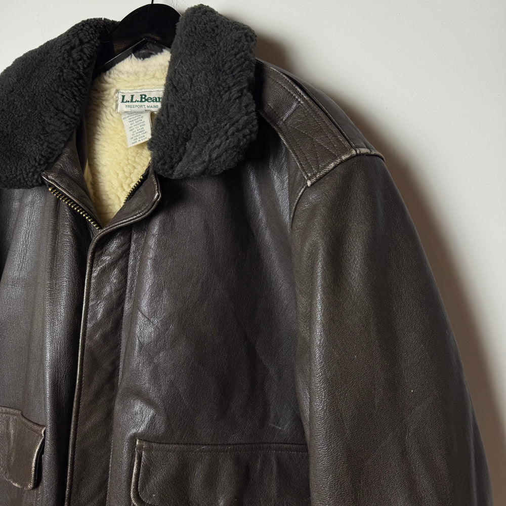 Vintage 90's LL BEAN Sherpa Lined Leather Aviator Jacket
