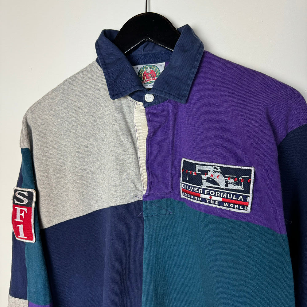 Rare Vintage 90's Silver FORMULA 1 Racing Rugby Sweater