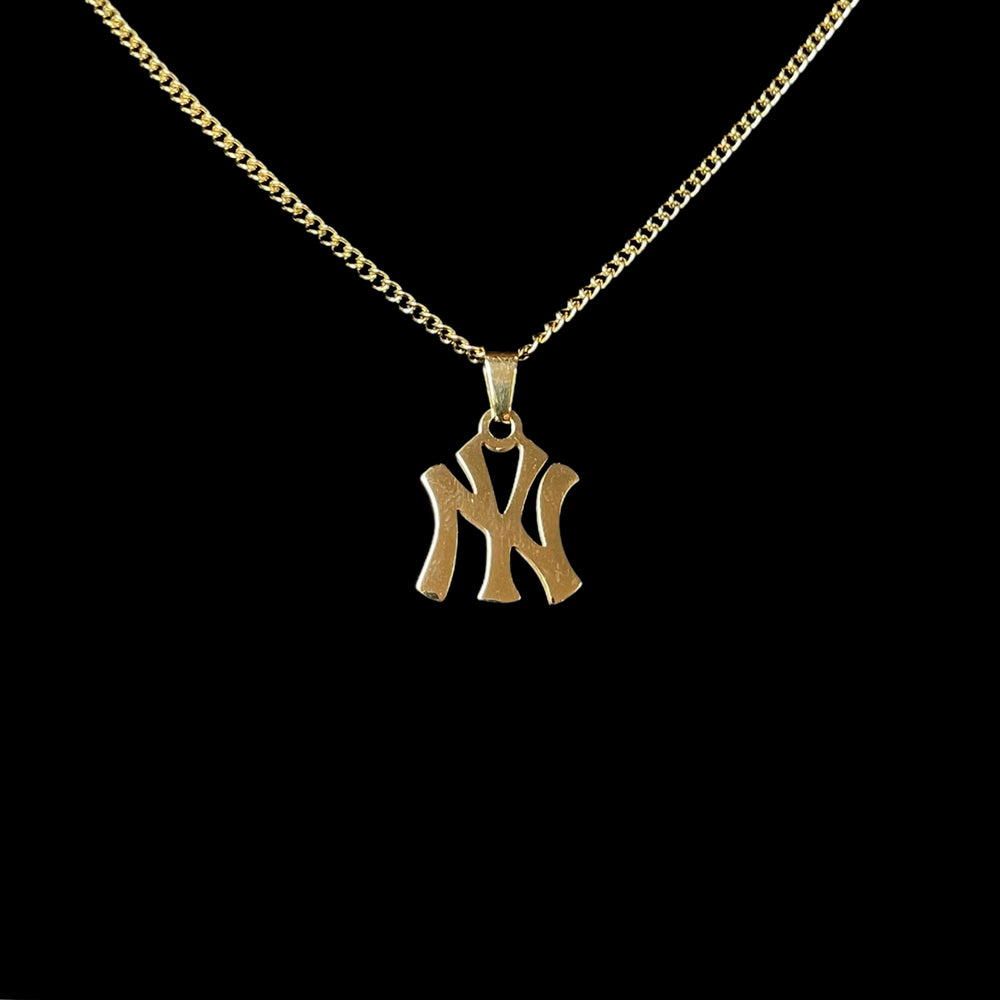 NY New York Pendant and Chain: Gold Finish