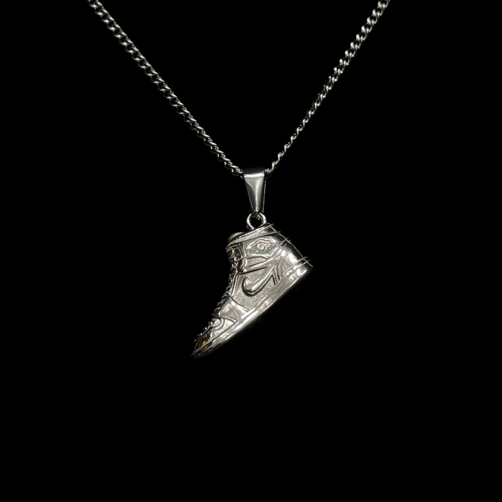 JUMPMAN 3D Sneaker Pendant and Chain: Silver Finish