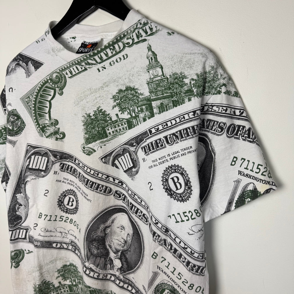 Vintage 1990 $100 DOLLAR BILL All Over Print Tshirt