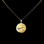SWOOSH Etched Pendant and Chain: Gold Finish