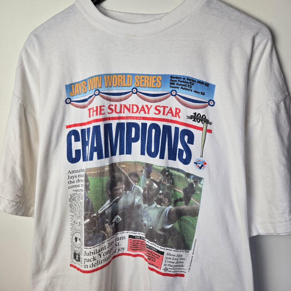 Vintage 1992 Toronto BLUE JAYS World Series Newspaper Tshirt