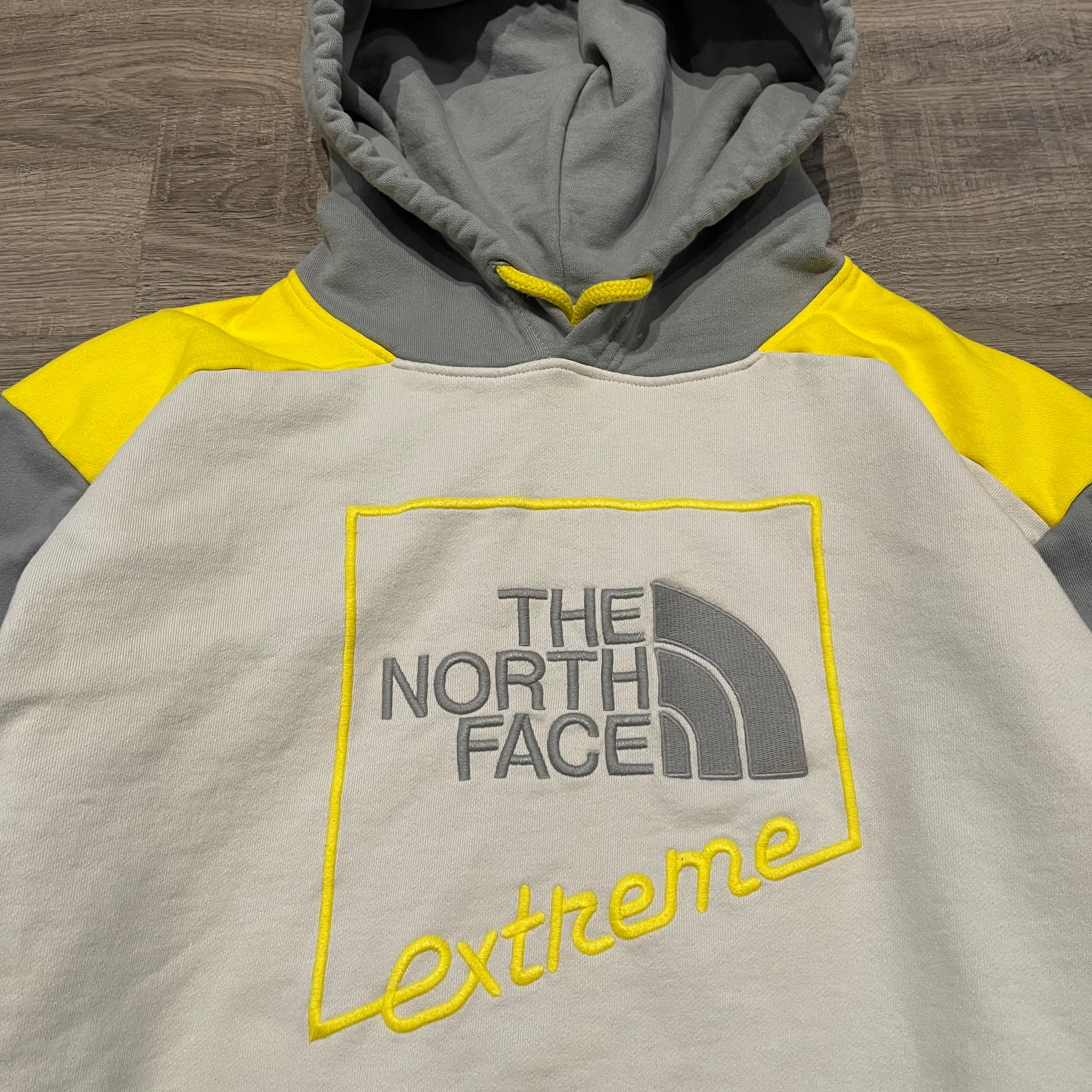 Grey and yellow north face hoodie shop