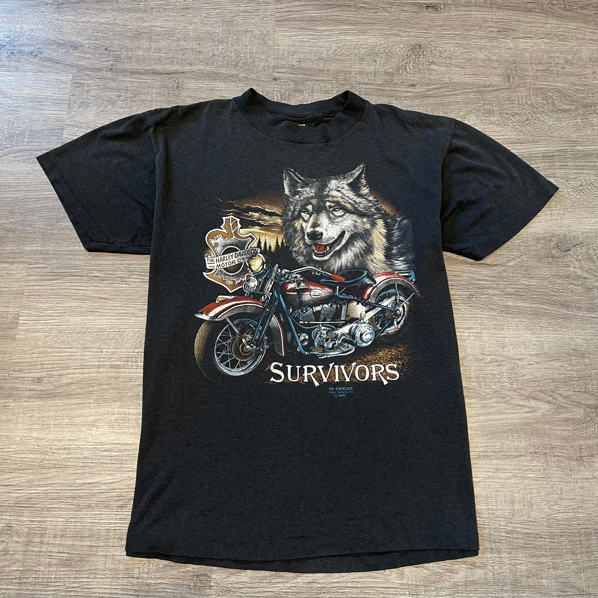 Vintage 1990 3D EMBLEM SURVIVORS Harley Davidson STURGIS Tshirt
